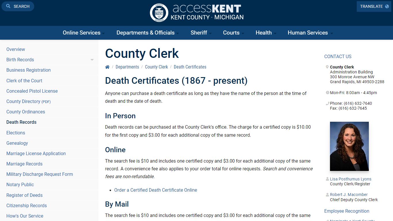 Death Certificates - Kent County, Michigan