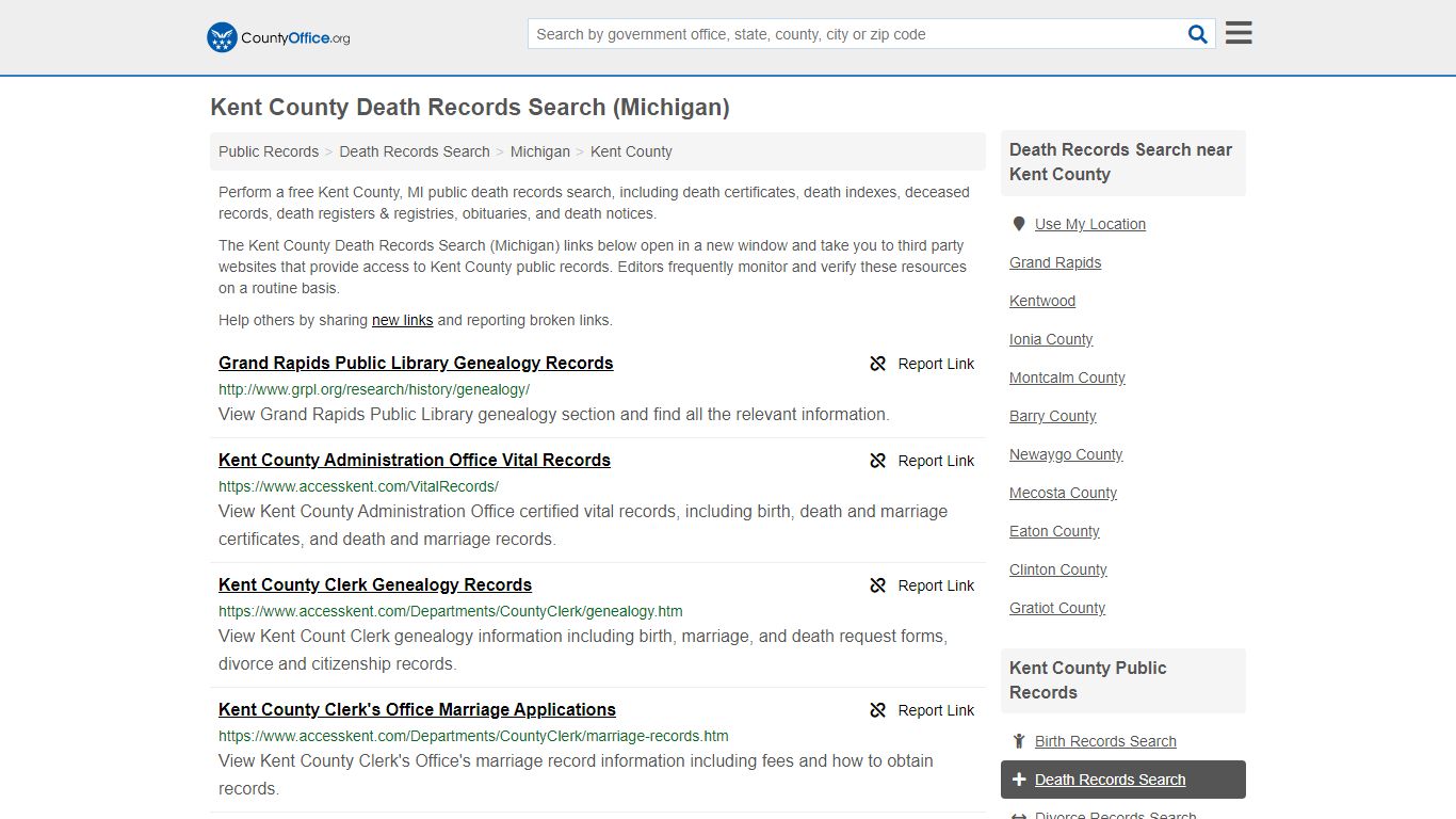 Death Records Search - Kent County, MI (Death Certificates ...